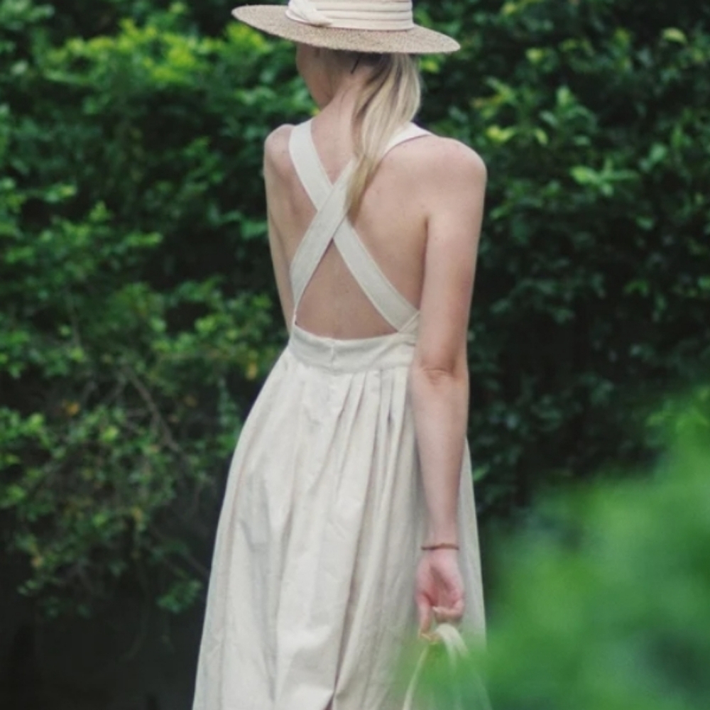 Wheat Linen Cross Strap Sundress by D.B.Y. Ltd.